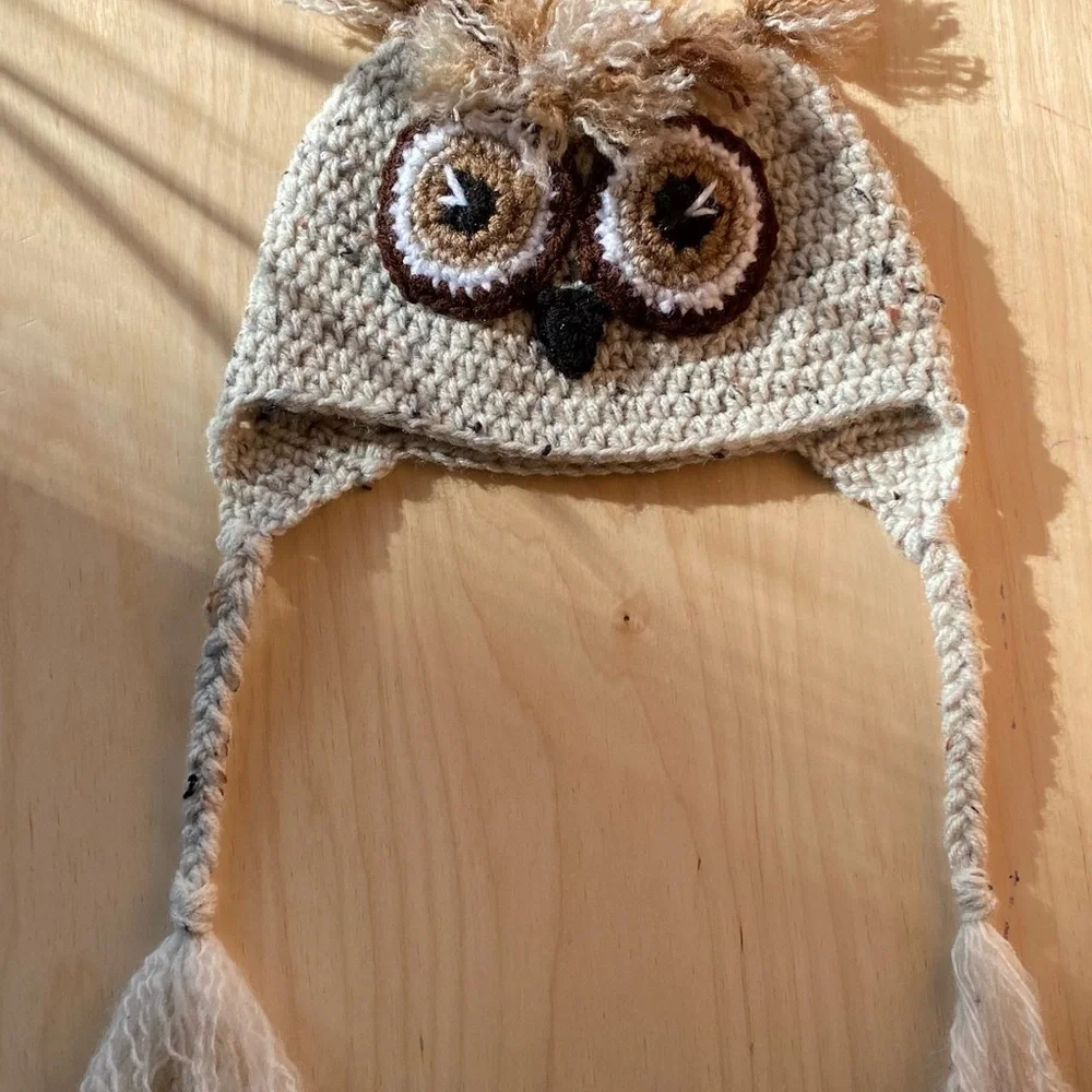 Crochet Owl beanie hat for child 1-3 yo  measure 18.5in head circumference